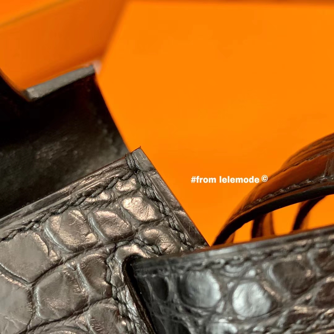 Hermès（爱马仕）Minikelly 迷你凯莉 二代 Nior 89黑色 原厂美洲鳄鱼 方块级别 雾面