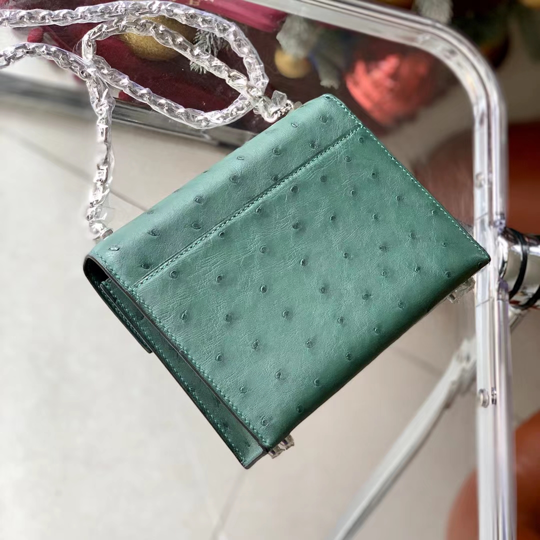 Hermès（爱马仕）Verrou 插销包 原厂鸵鸟皮 英国绿 银扣 18cm