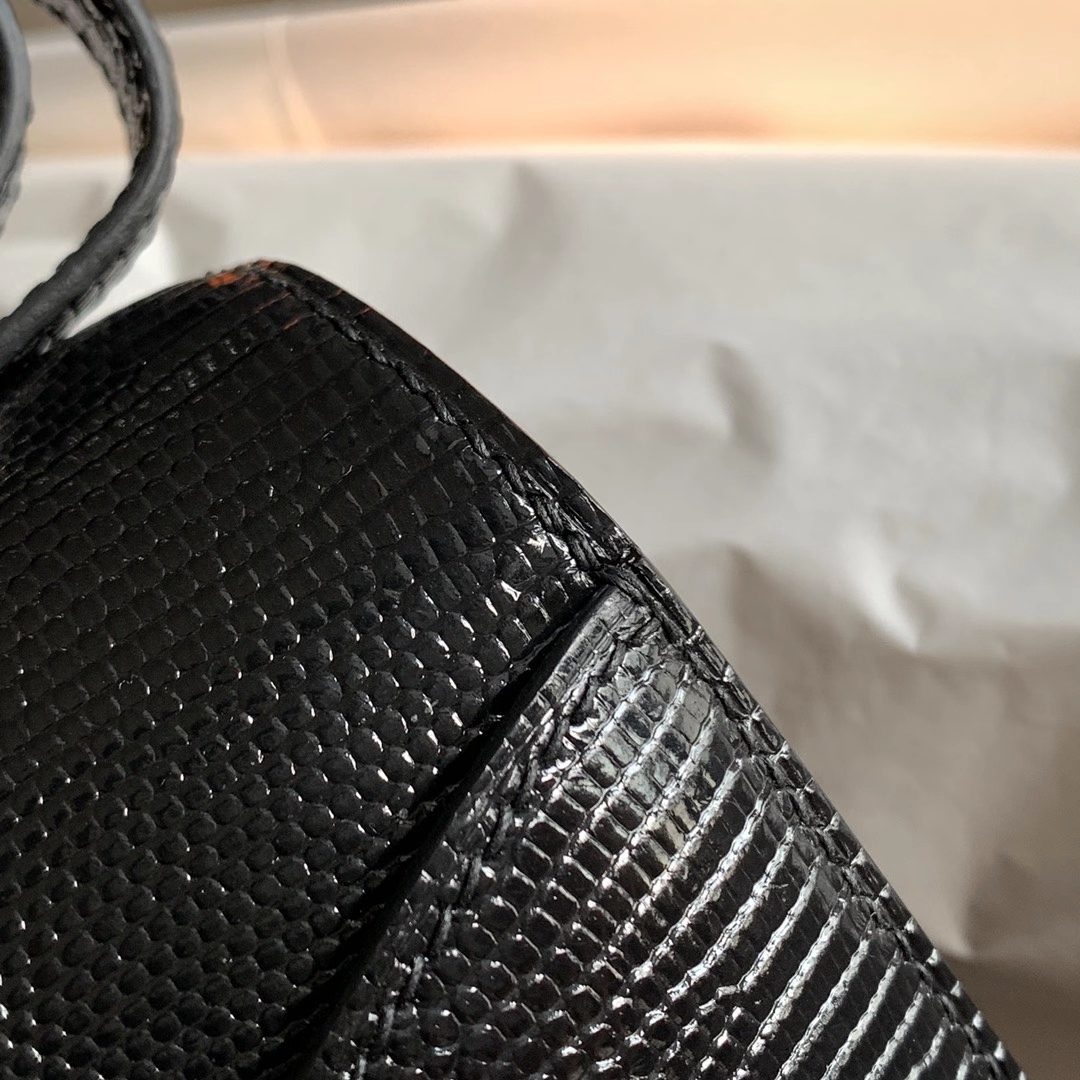 Hermès（爱马仕）Constance 康斯坦斯 黑色 原厂印尼蜥蜴皮 NIOR 银扣 18cm