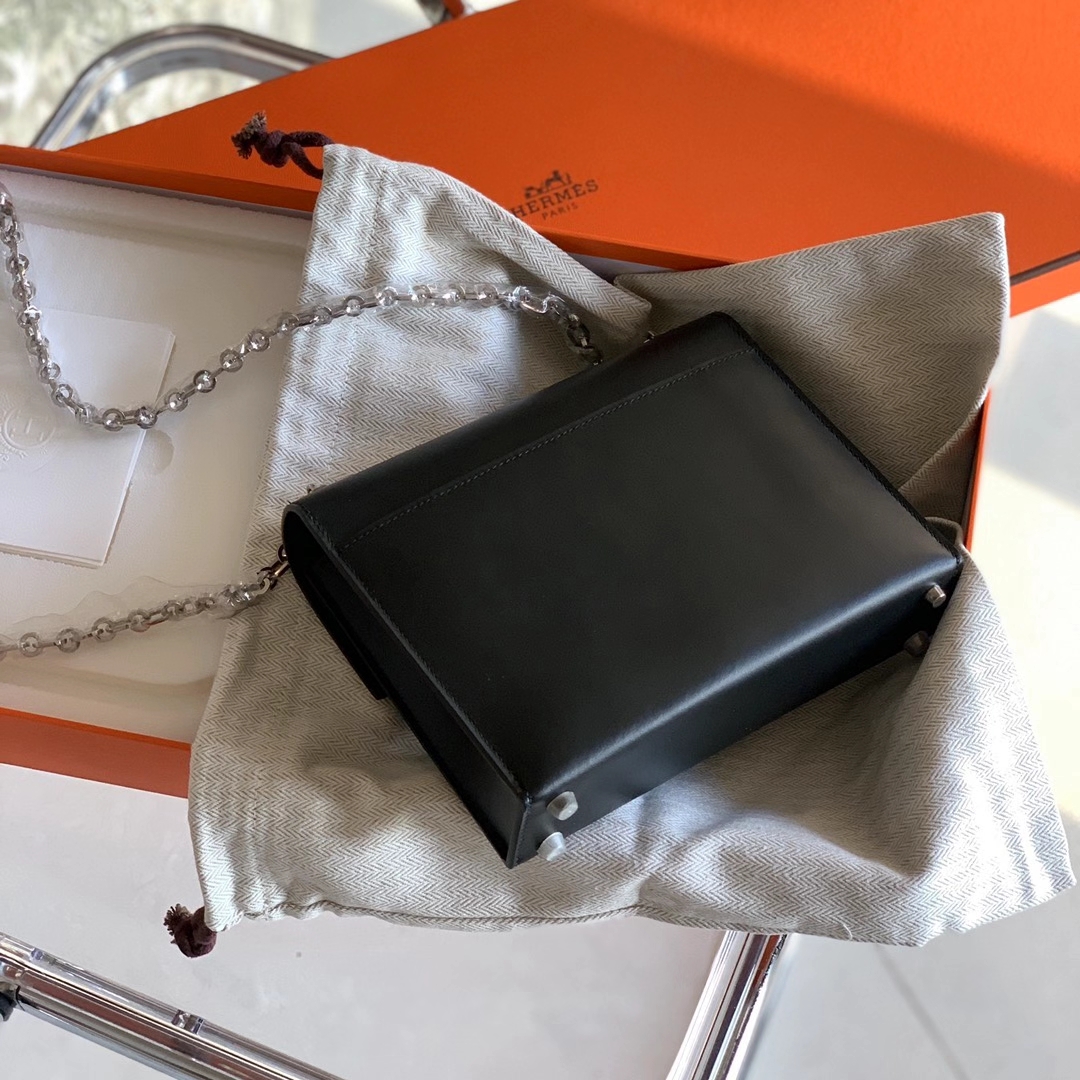 Hermès（爱马仕）Verrou mini 原厂雾面Box皮 插销包 黑色 Nior 银扣 18cm