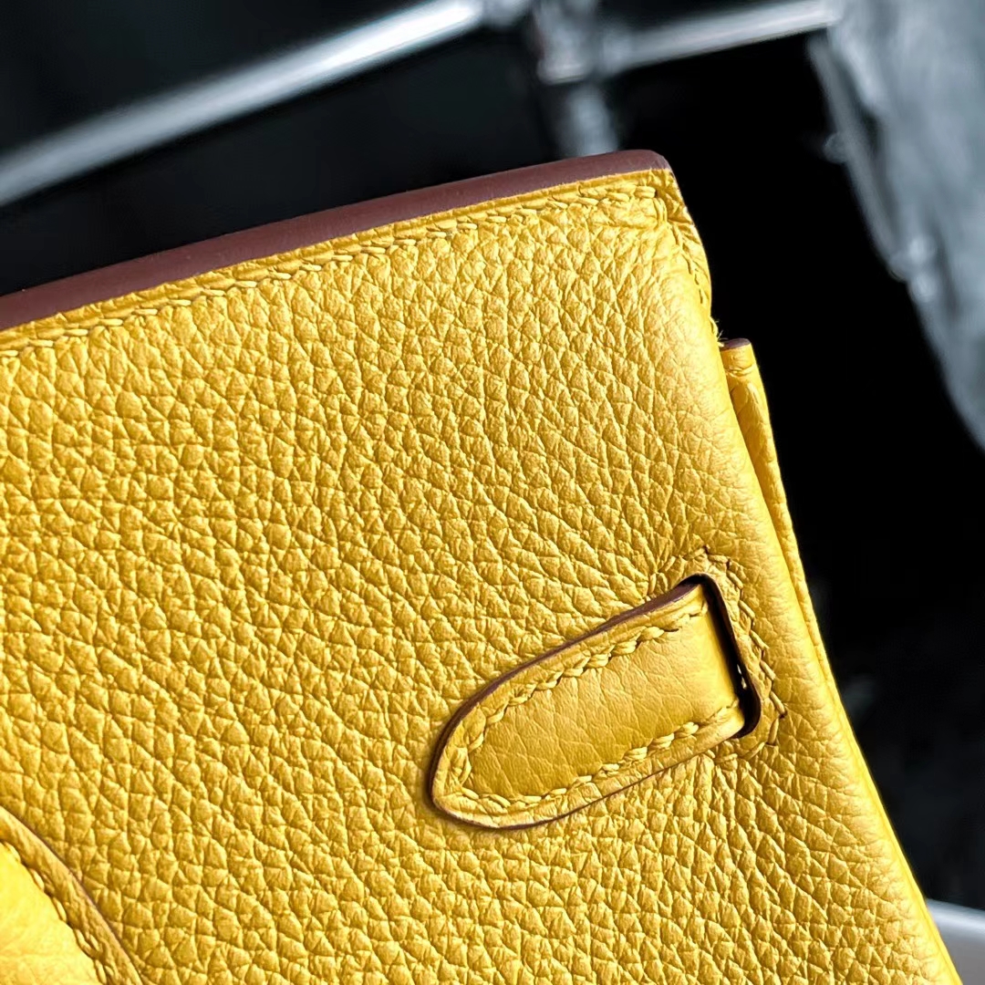 Hermès（爱马仕）Brink 铂金包 Togo皮 9D 琥珀黄 银扣 25cm 全手缝