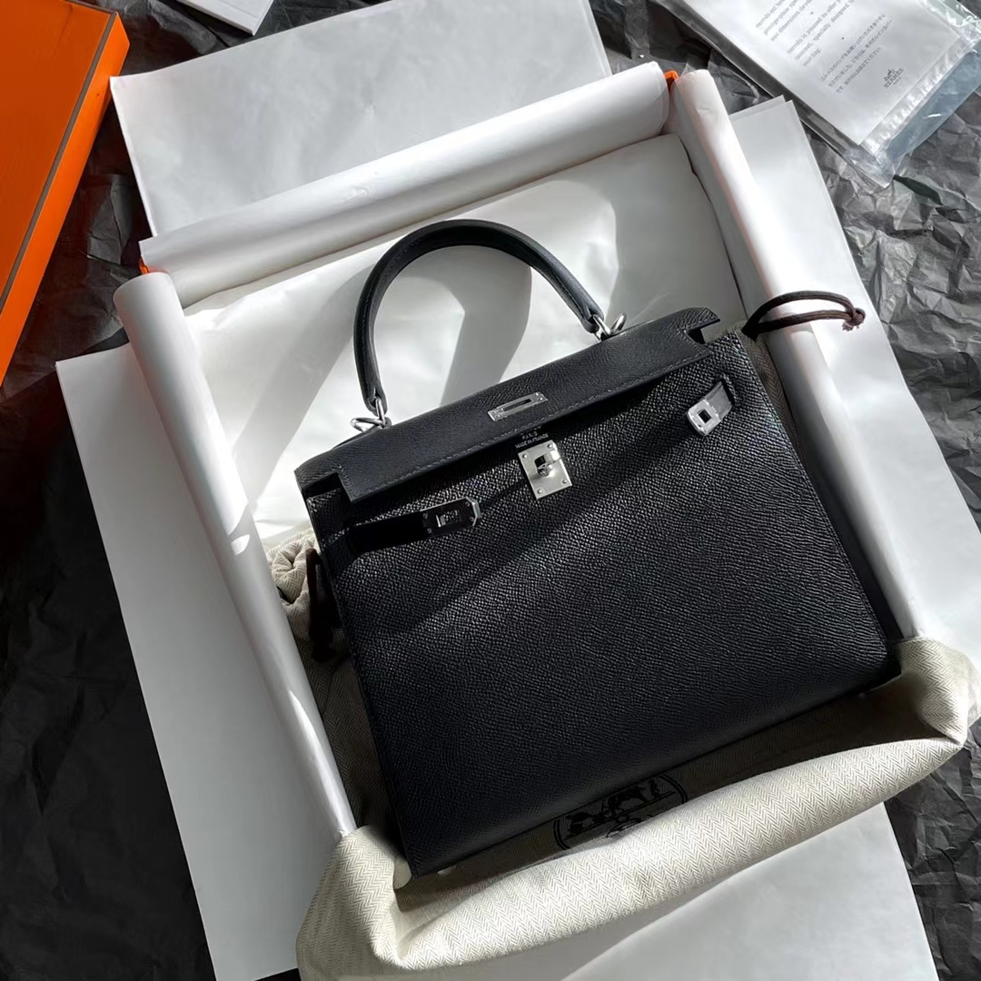 Hermès（爱马仕）Kelly 凯莉包 原厂Epsom皮 Nior 黑色 银扣 25cm